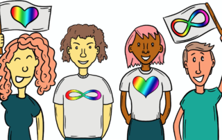 Cartoon image with four people representing diversity