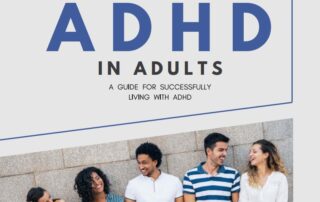 Features an image of 5 adults next to a wall looking happy. Logo of ADHD foundation the neurodiversity charity and blue umbrella symbol