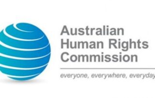 Australian Human Rights Commission Logo, everyone, everywhere, everyday. Graphic blue sphere with white lines.